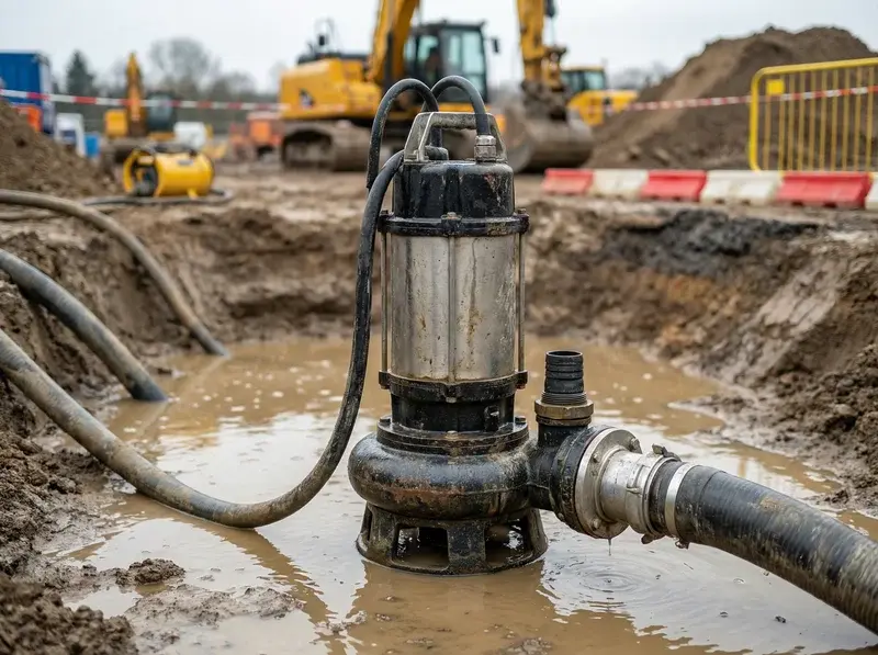 Bomba de achique sumergible de alquiler para desagüe de excavaciones en obra