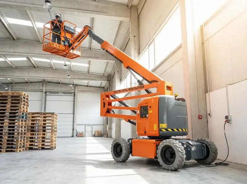 Plataforma articulada eléctrica de alquiler para obras en interiores