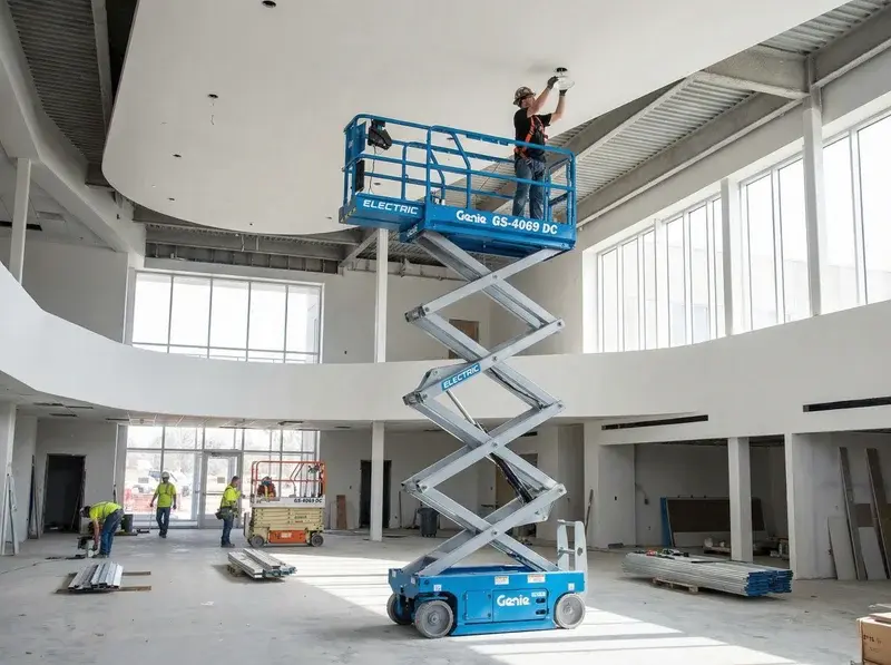 Plataforma elevadora de tijera eléctrica de alquiler para trabajos en altura