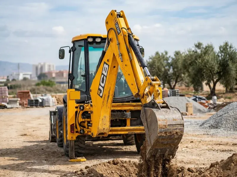 Retroexcavadora mixta JCB de alquiler para obras de construcción