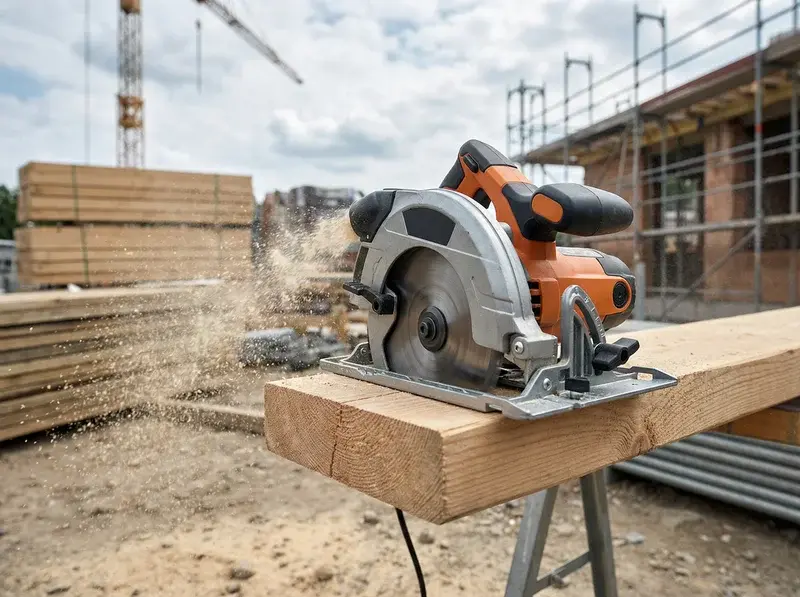Sierra circular eléctrica de alquiler para corte de madera en construcción